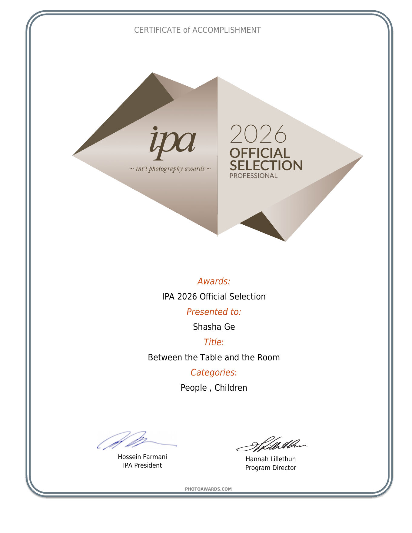IPA 2026 Official Selection certificate